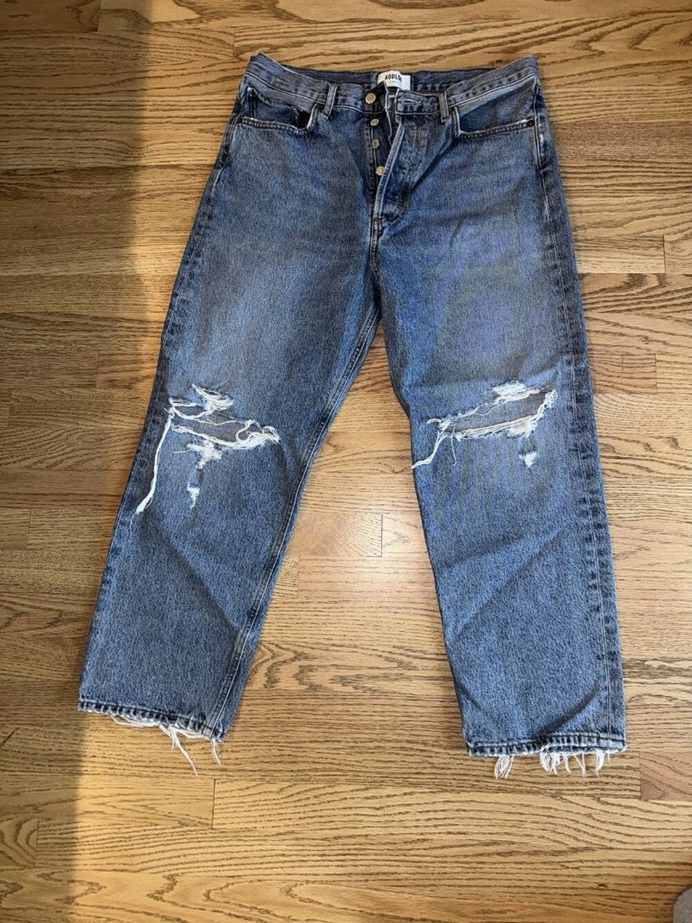 AGOLDE 90's Mid Rise Loose Fit Jeans Ripped Knee Medium Wash 30